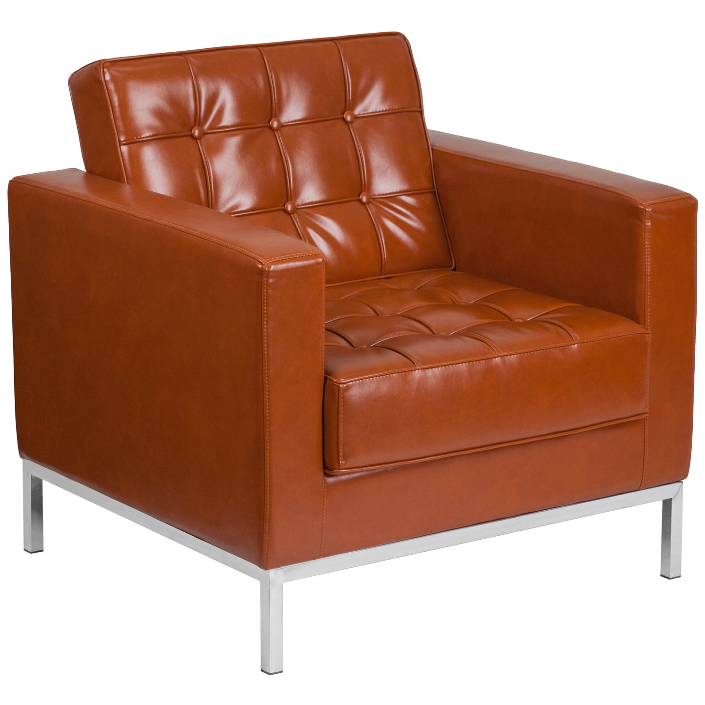 HERCULES Lacey Series Contemporary Cognac LeatherSoft Chair with Stainless Steel Frame Cognac