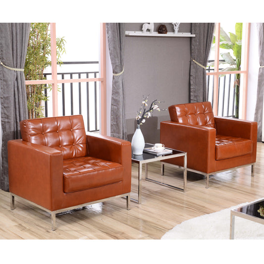 HERCULES Lacey Series Contemporary Cognac LeatherSoft Chair with Stainless Steel Frame Cognac