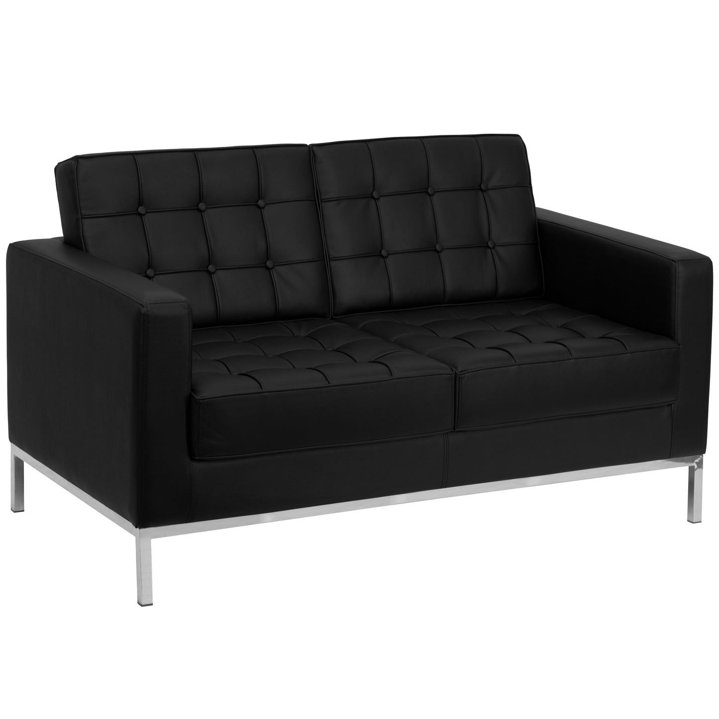 HERCULES Lacey Series Contemporary Black LeatherSoft Loveseat with Stainless Steel Frame Black