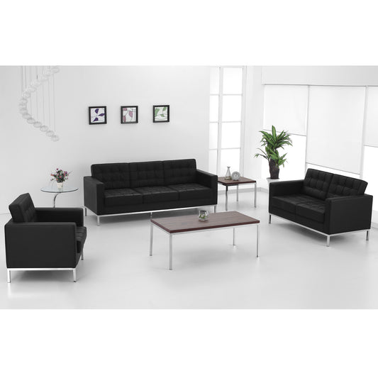HERCULES Lacey Series Contemporary Black LeatherSoft Loveseat with Stainless Steel Frame Black ZB-LACEY-831-2-LS-BK-GG
