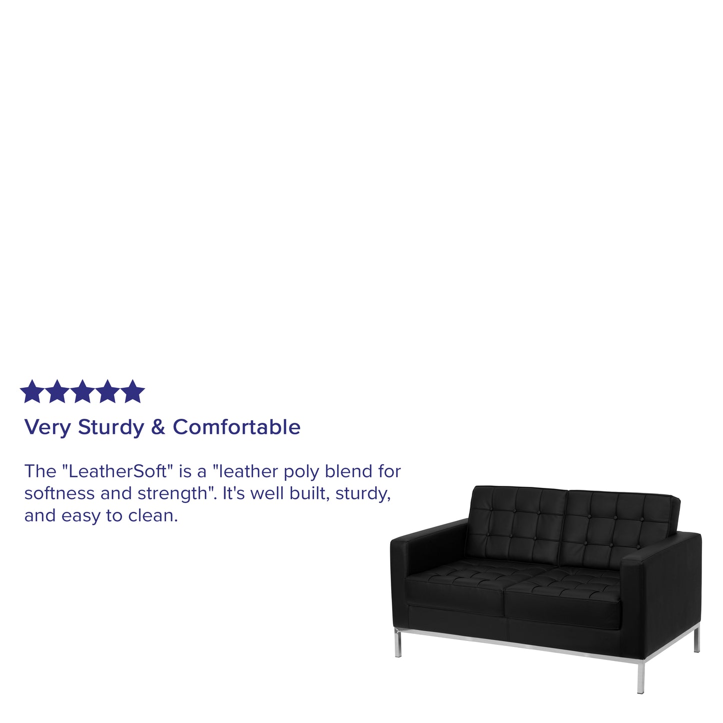 HERCULES Lacey Series Contemporary Black LeatherSoft Loveseat with Stainless Steel Frame Black