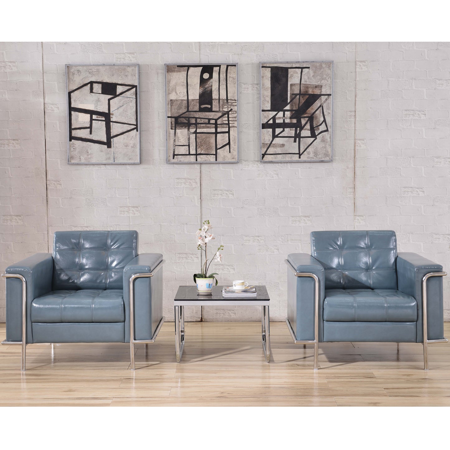 HERCULES Lesley Series Contemporary Gray LeatherSoft Chair with Encasing Frame Gray