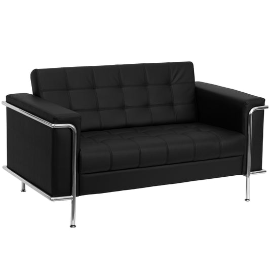 HERCULES Lesley Series Contemporary Black LeatherSoft Loveseat with Encasing Frame Black ZB-LESLEY-8090-LS-BK-GG