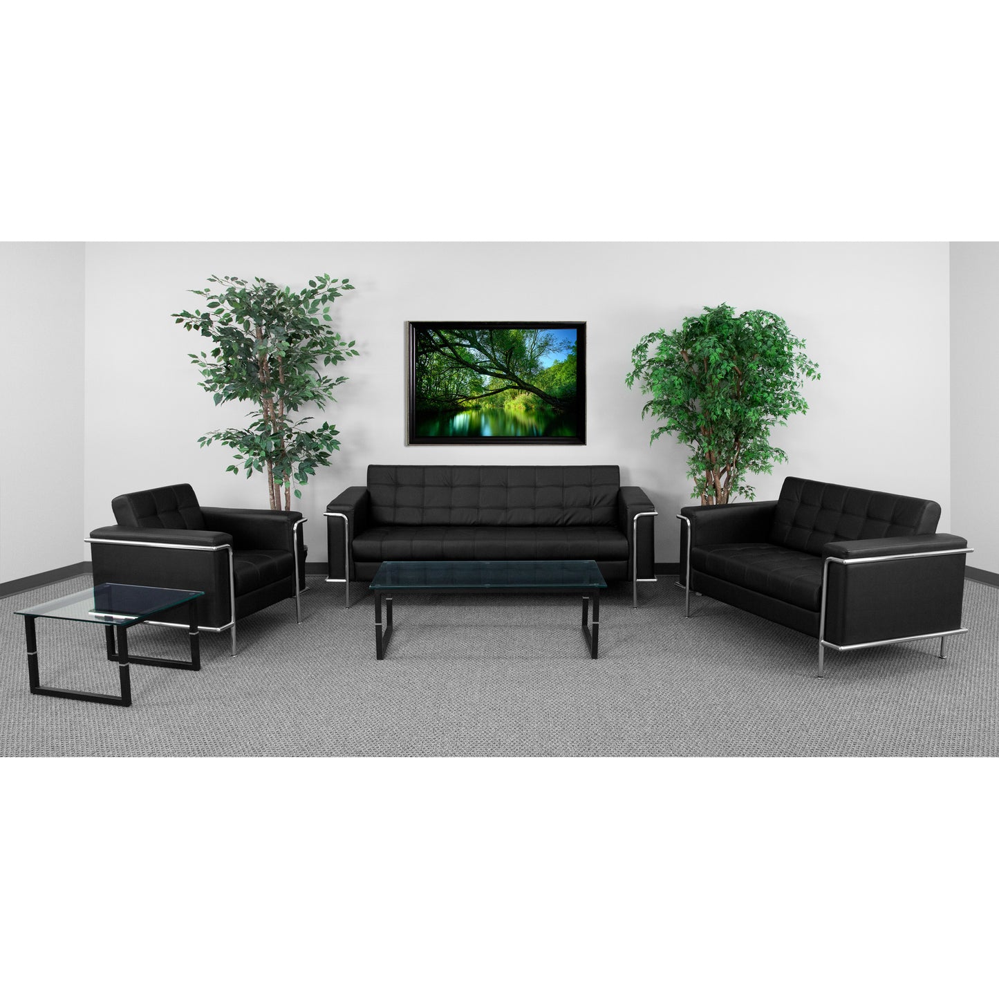 HERCULES Lesley Series Reception Set in Black LeatherSoft Black ZB-LESLEY-8090-SET-BK-GG