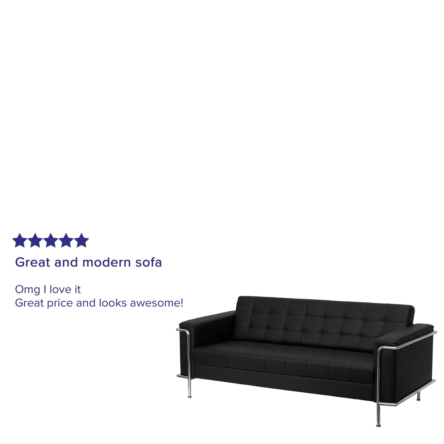 HERCULES Lesley Series Contemporary Black LeatherSoft Sofa with Encasing Frame Black