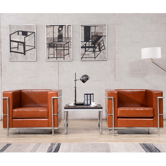 HERCULES Regal Series Contemporary Cognac LeatherSoft Chair with Encasing Frame Cognac