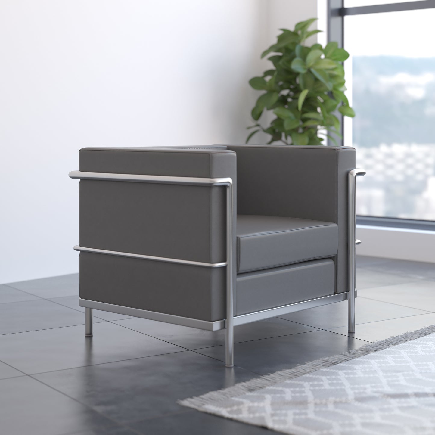 Hercules Regal Series Contemporary Gray LeatherSoft Chair with Encasing Frame Gray