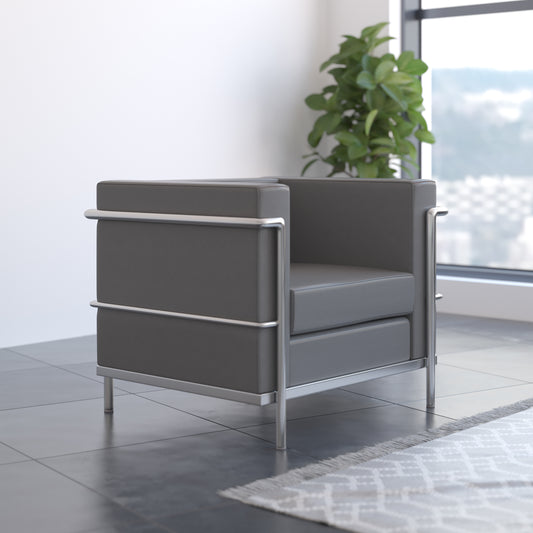 Hercules Regal Series Contemporary Gray LeatherSoft Chair with Encasing Frame Gray