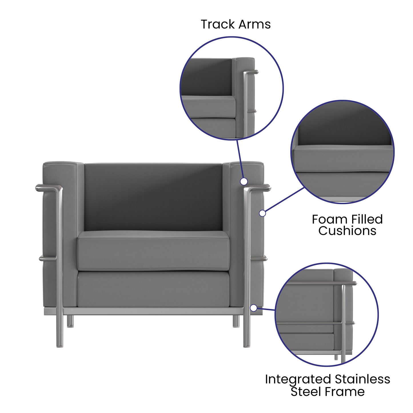 Hercules Regal Series Contemporary Gray LeatherSoft Chair with Encasing Frame Gray