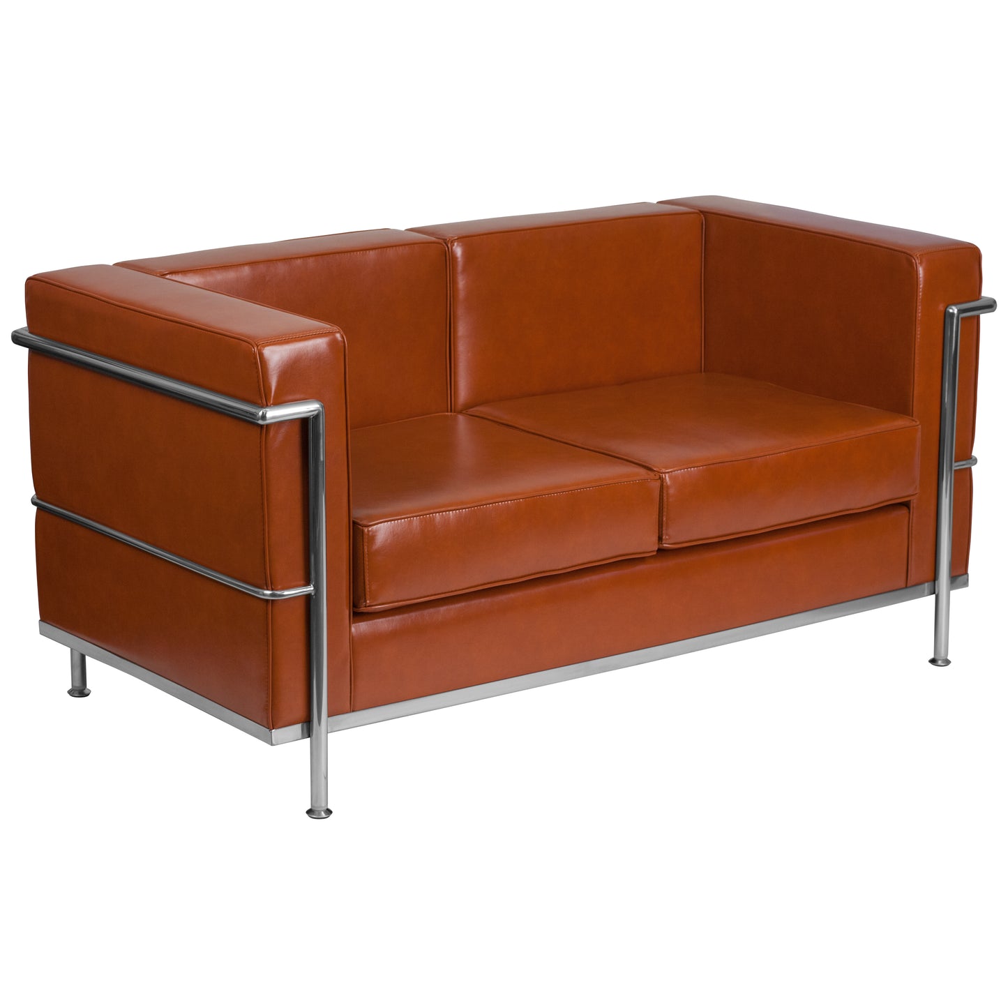 HERCULES Regal Series Contemporary Cognac LeatherSoft Loveseat with Encasing Frame Cognac ZB-REGAL-810-2-LS-COG-GG