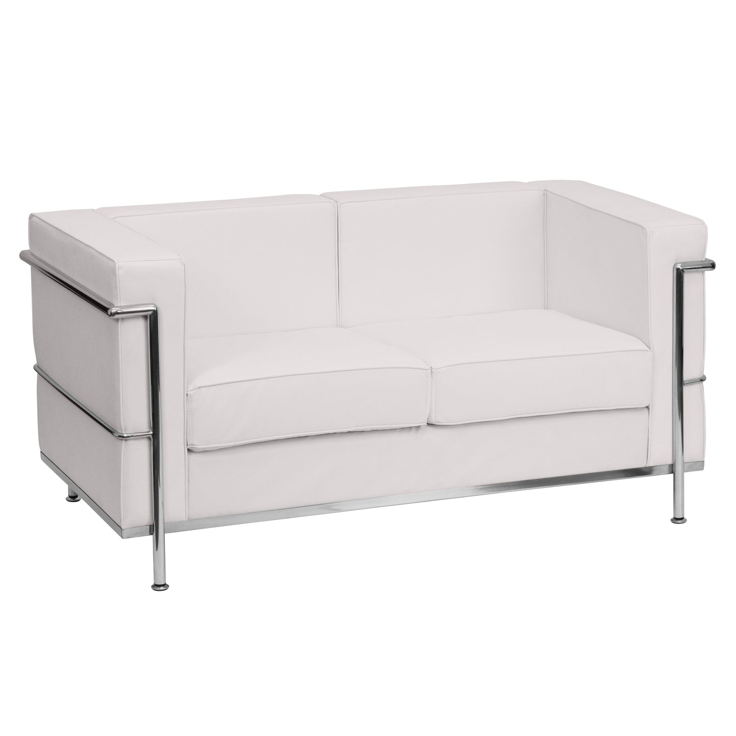 HERCULES Regal Series Contemporary Melrose White LeatherSoft Loveseat with Encasing Frame Melrose White