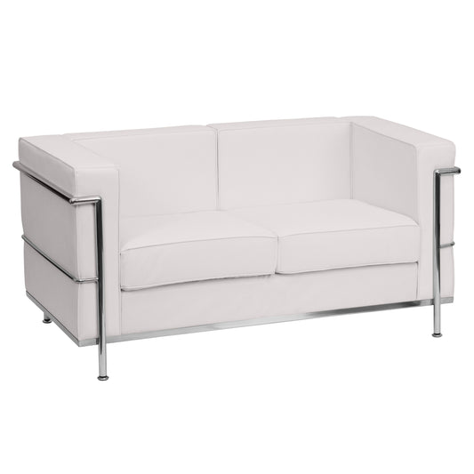 HERCULES Regal Series Contemporary Melrose White LeatherSoft Loveseat with Encasing Frame Melrose White ZB-REGAL-810-2-LS-WH-GG