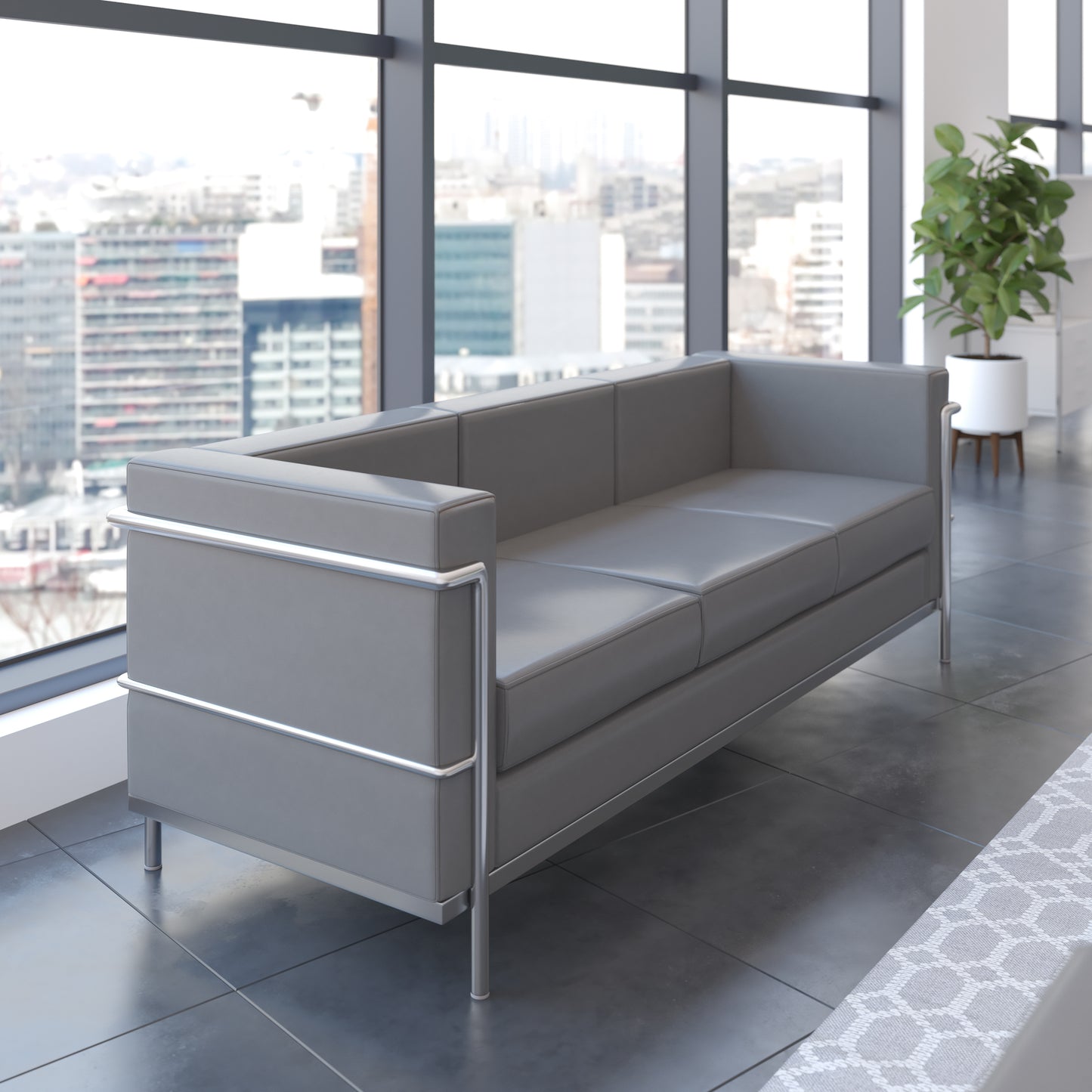 Hercules Regal Series Contemporary Gray LeatherSoft Sofa with Encasing Frame Gray