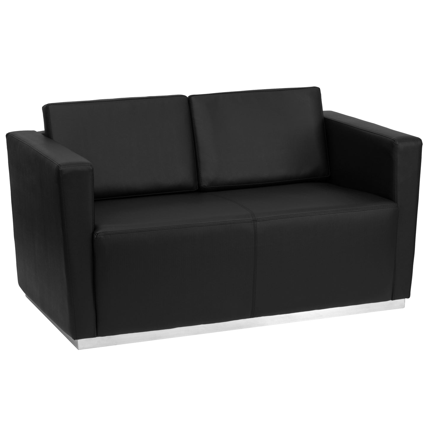 HERCULES Trinity Series Contemporary Black LeatherSoft Loveseat with Stainless Steel Base Black ZB-TRINITY-8094-LS-BK-GG