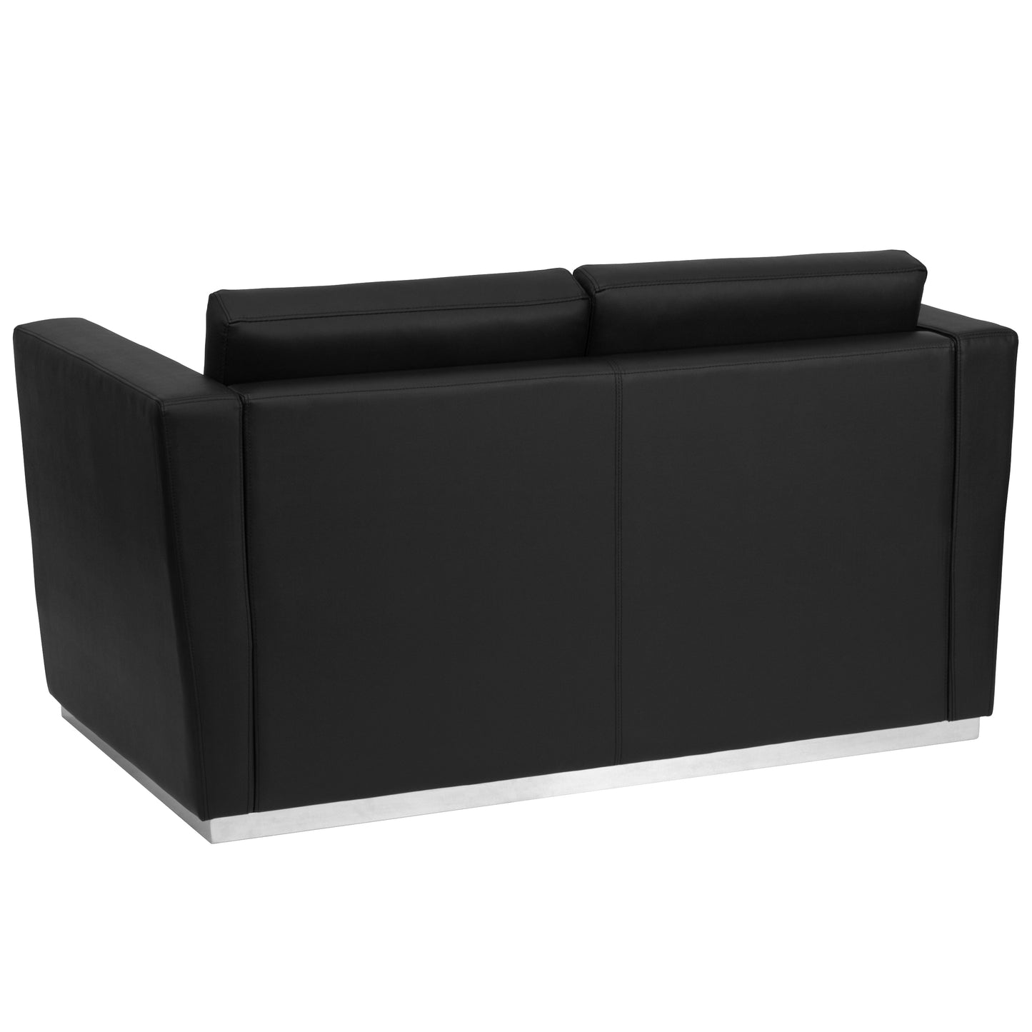 HERCULES Trinity Series Contemporary Black LeatherSoft Loveseat with Stainless Steel Base Black ZB-TRINITY-8094-LS-BK-GG