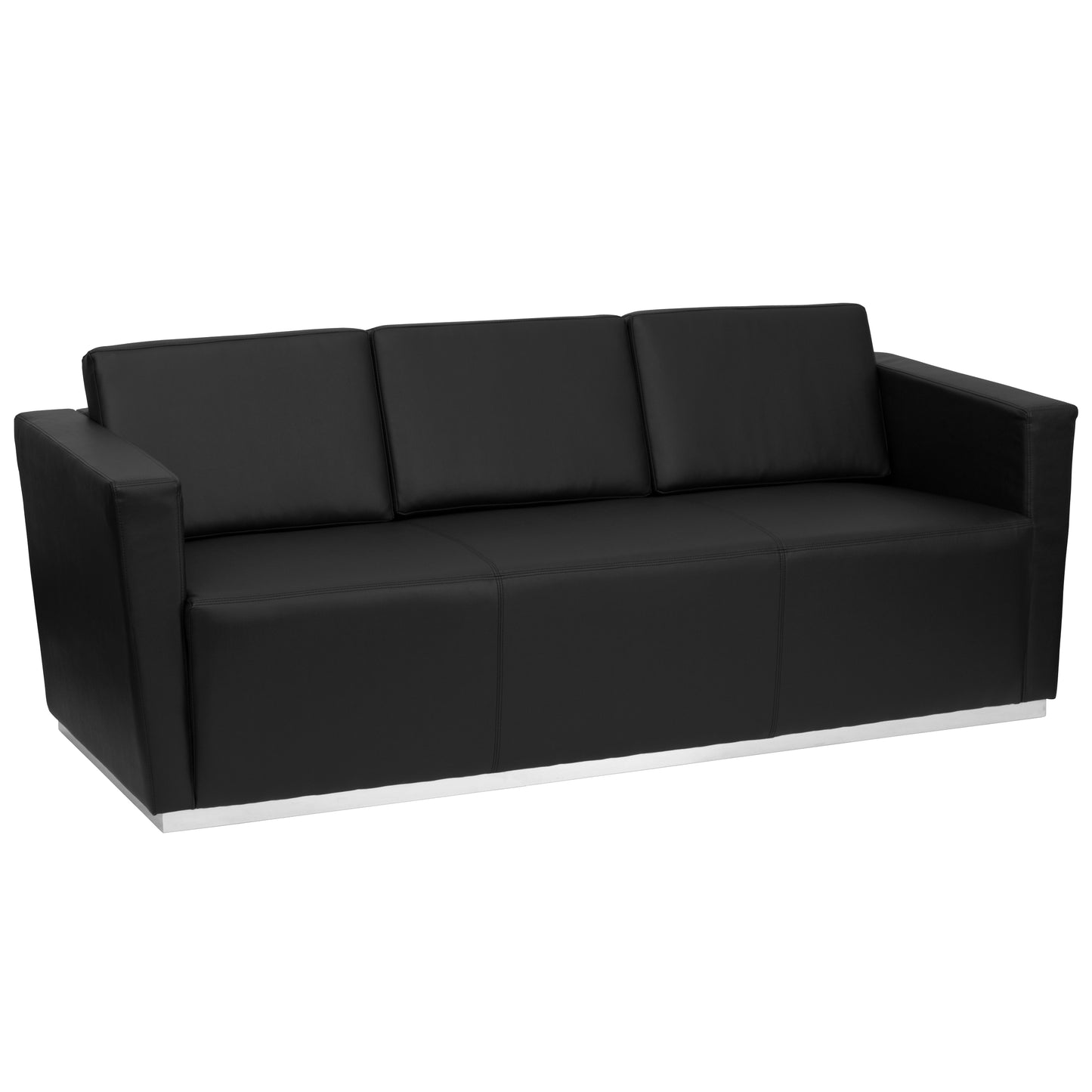 HERCULES Trinity Series Contemporary Black LeatherSoft Sofa with Stainless Steel Base Black ZB-TRINITY-8094-SOFA-BK-GG