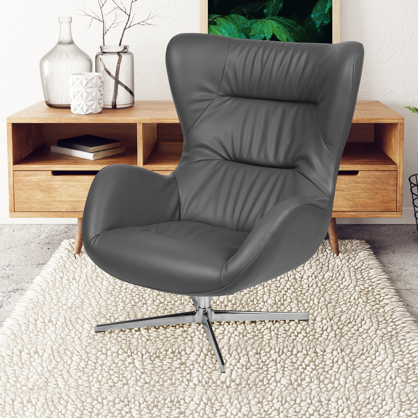 Rally Gray LeatherSoft Swivel Wing Chair Gray LeatherSoft