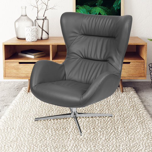 Rally Gray LeatherSoft Swivel Wing Chair Gray LeatherSoft