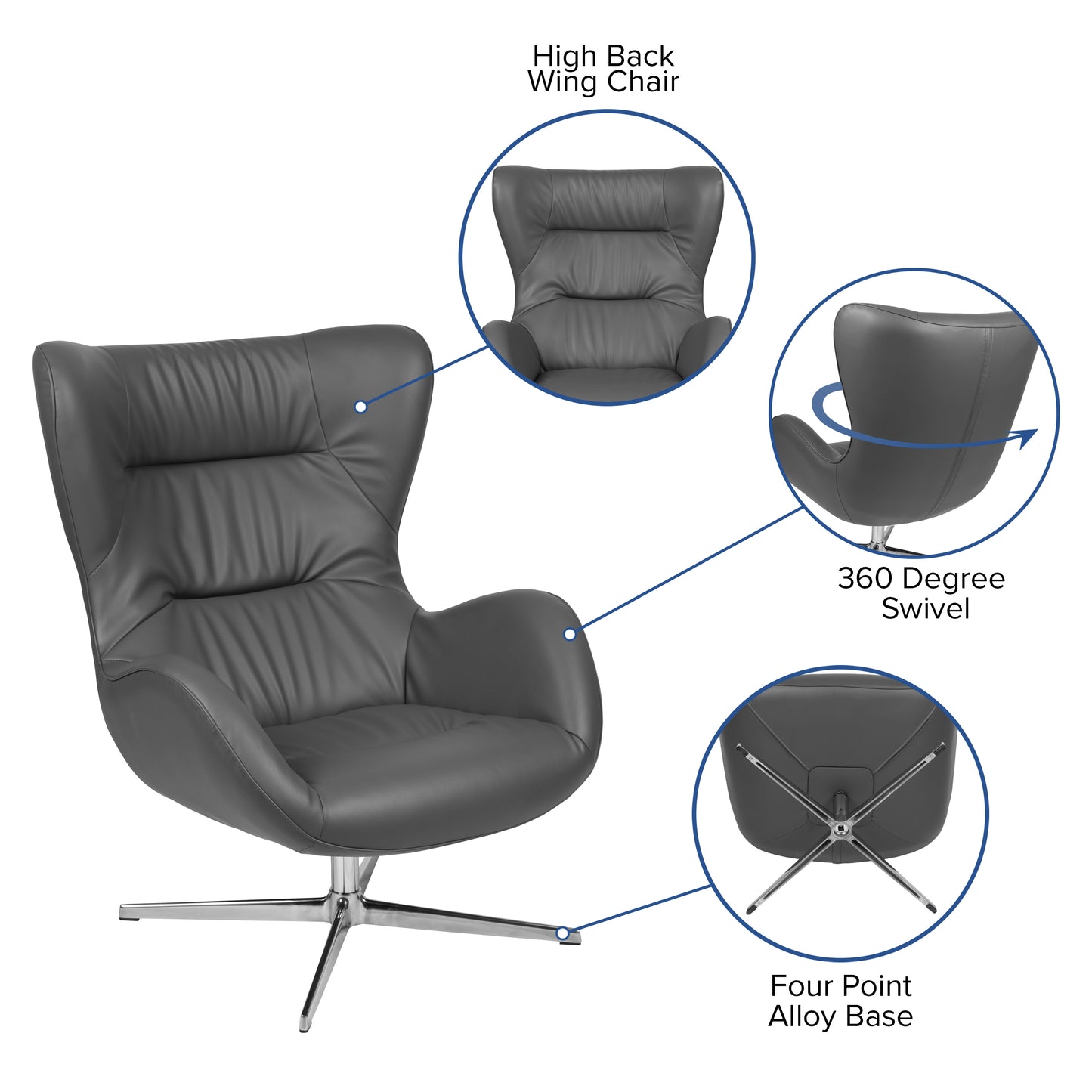 Rally Gray LeatherSoft Swivel Wing Chair Gray LeatherSoft