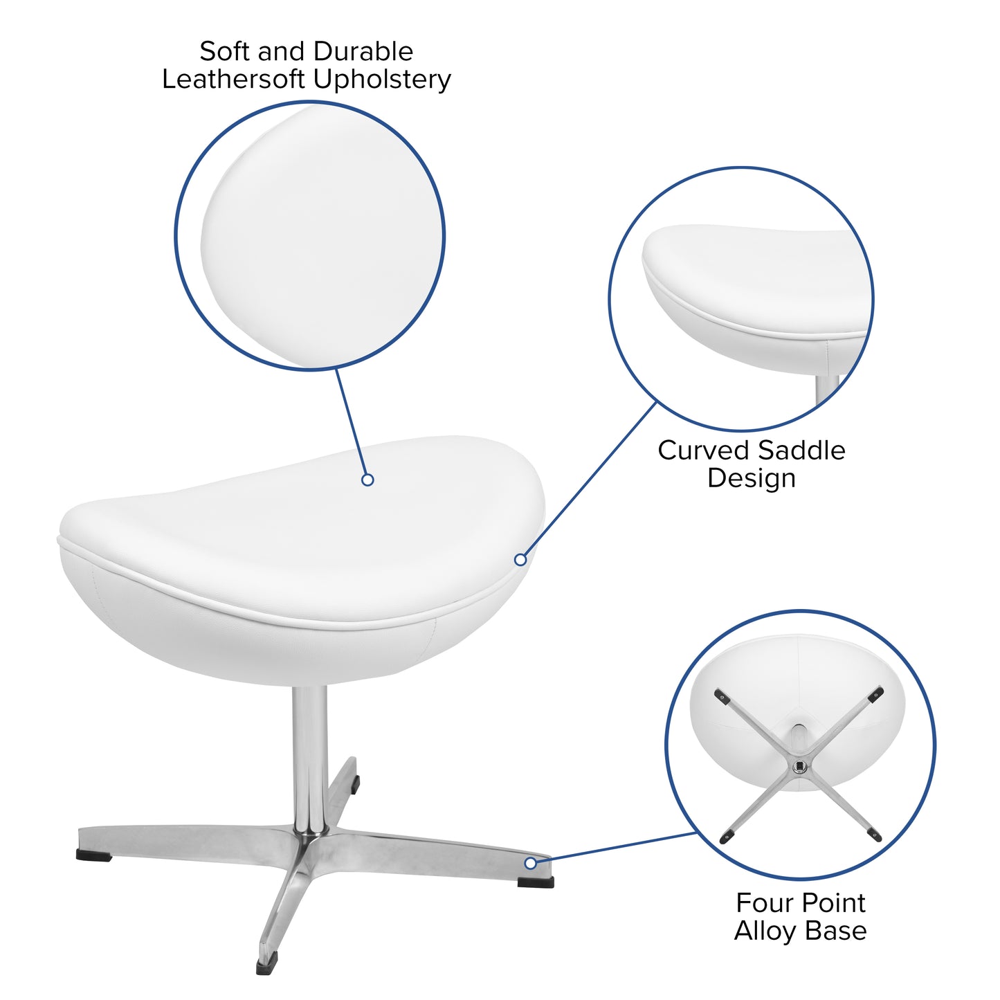 Rally White LeatherSoft Saddle Wing Ottoman White LeatherSoft