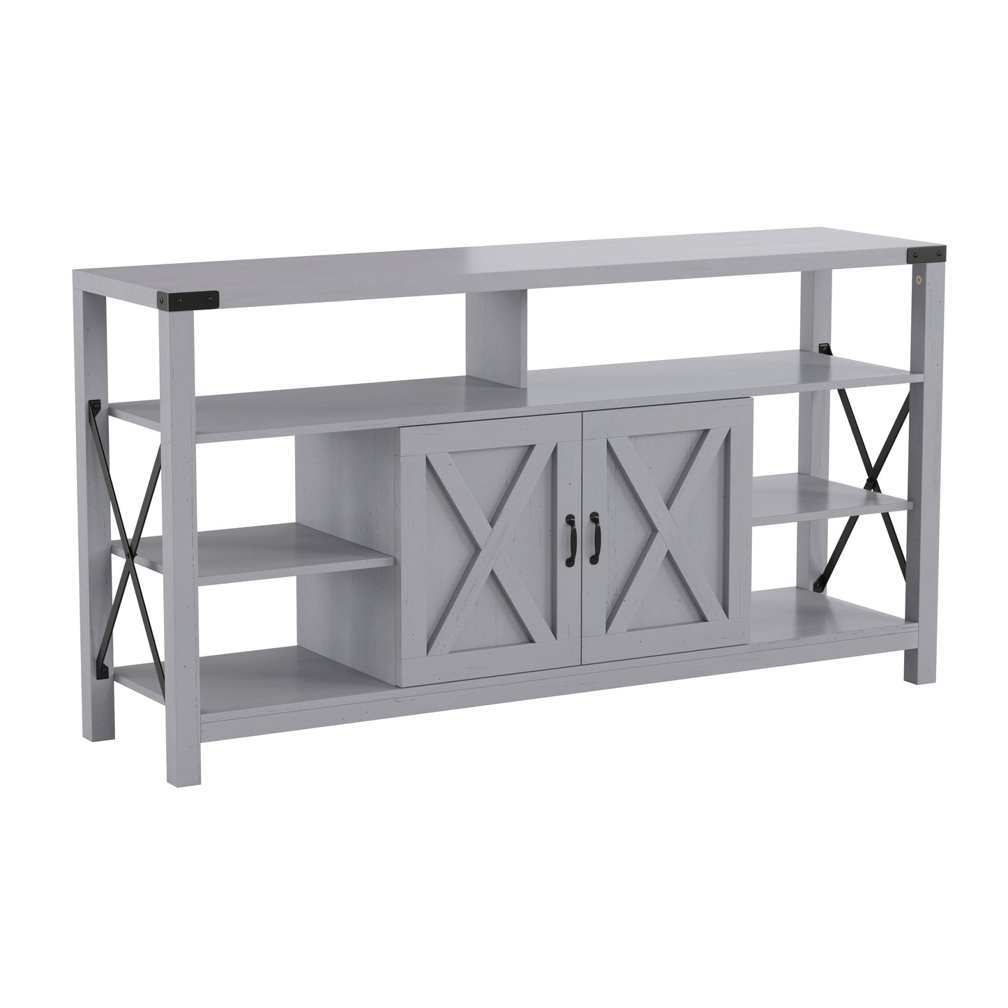 Wyatt 60" Modern Farmhouse Tall TV Console Cabinet with Storage Cabinets and Shelves for TV's up to 60", Coastal Gray Coastal Gray