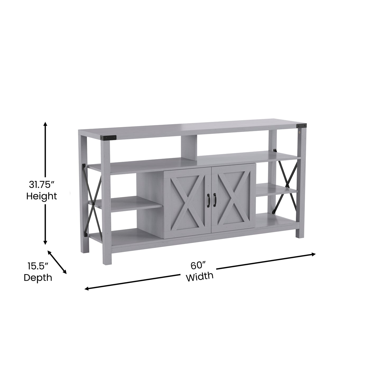 Wyatt 60" Modern Farmhouse Tall TV Console Cabinet with Storage Cabinets and Shelves for TV's up to 60", Coastal Gray Coastal Gray