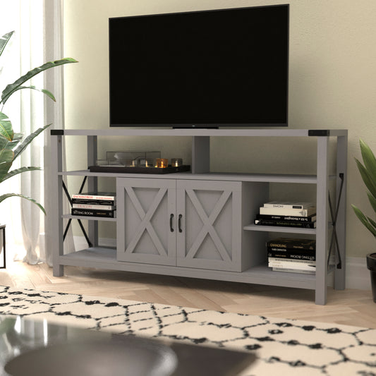 Wyatt 60" Modern Farmhouse Tall TV Console Cabinet with Storage Cabinets and Shelves for TV's up to 60", Coastal Gray Coastal Gray ZG-025-CGY-GG