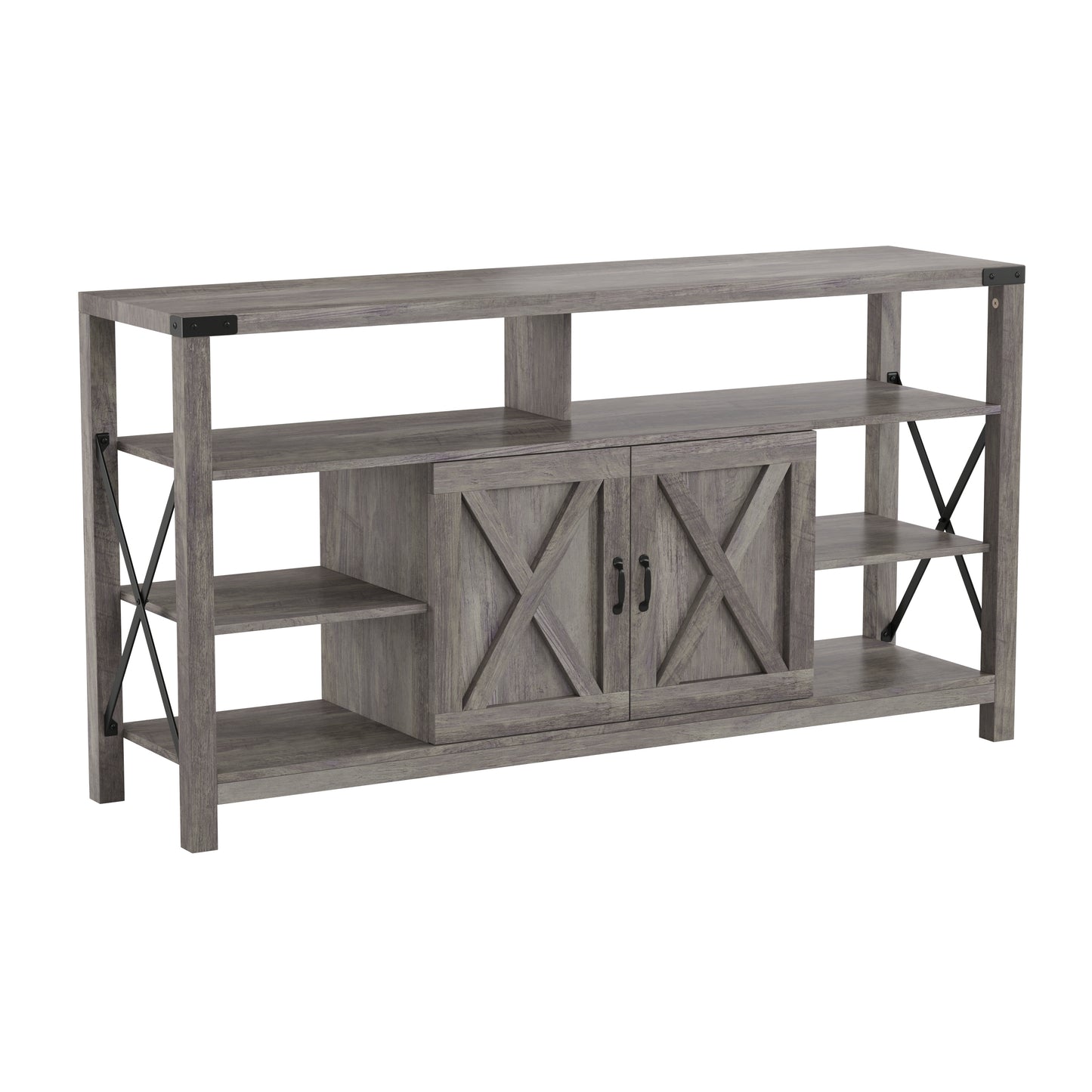 Wyatt 60" Modern Farmhouse Tall TV Console Cabinet with Storage Cabinets and Shelves for TV's up to 60", Gray Wash Gray Wash