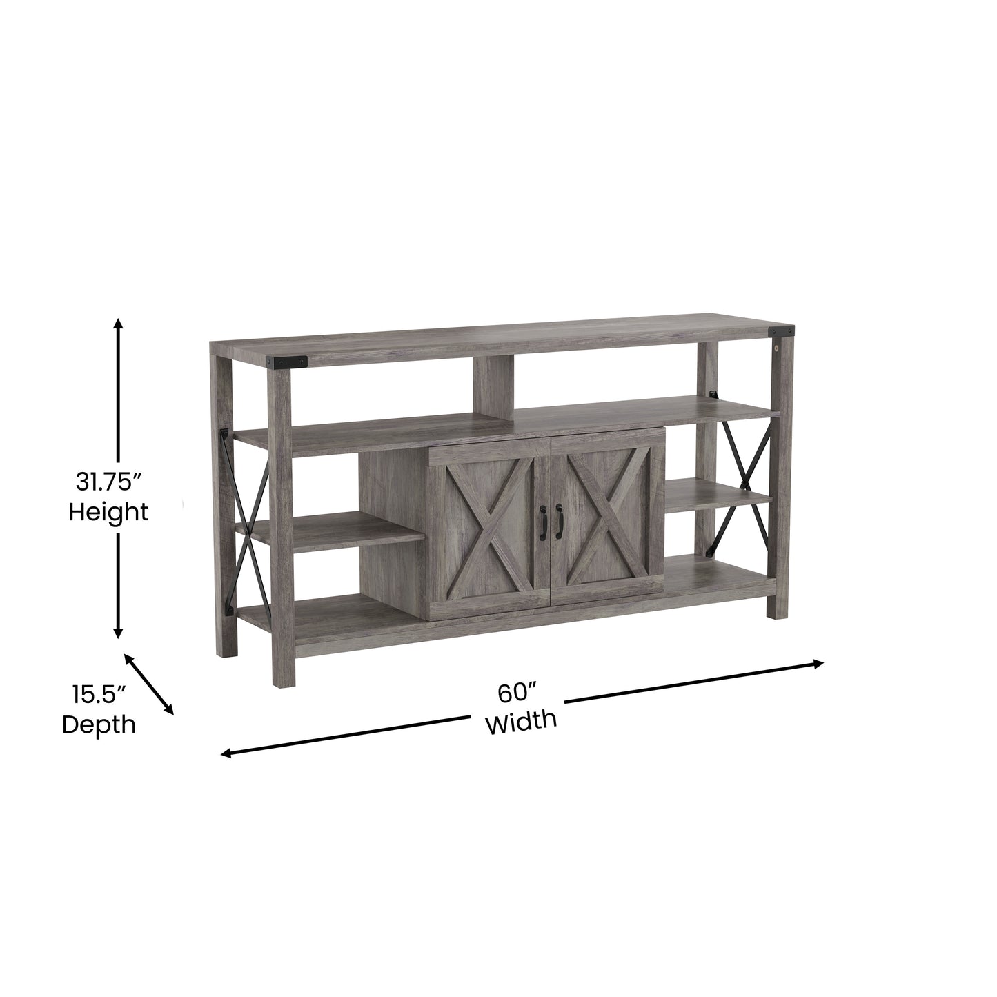 Wyatt 60" Modern Farmhouse Tall TV Console Cabinet with Storage Cabinets and Shelves for TV's up to 60", Gray Wash Gray Wash