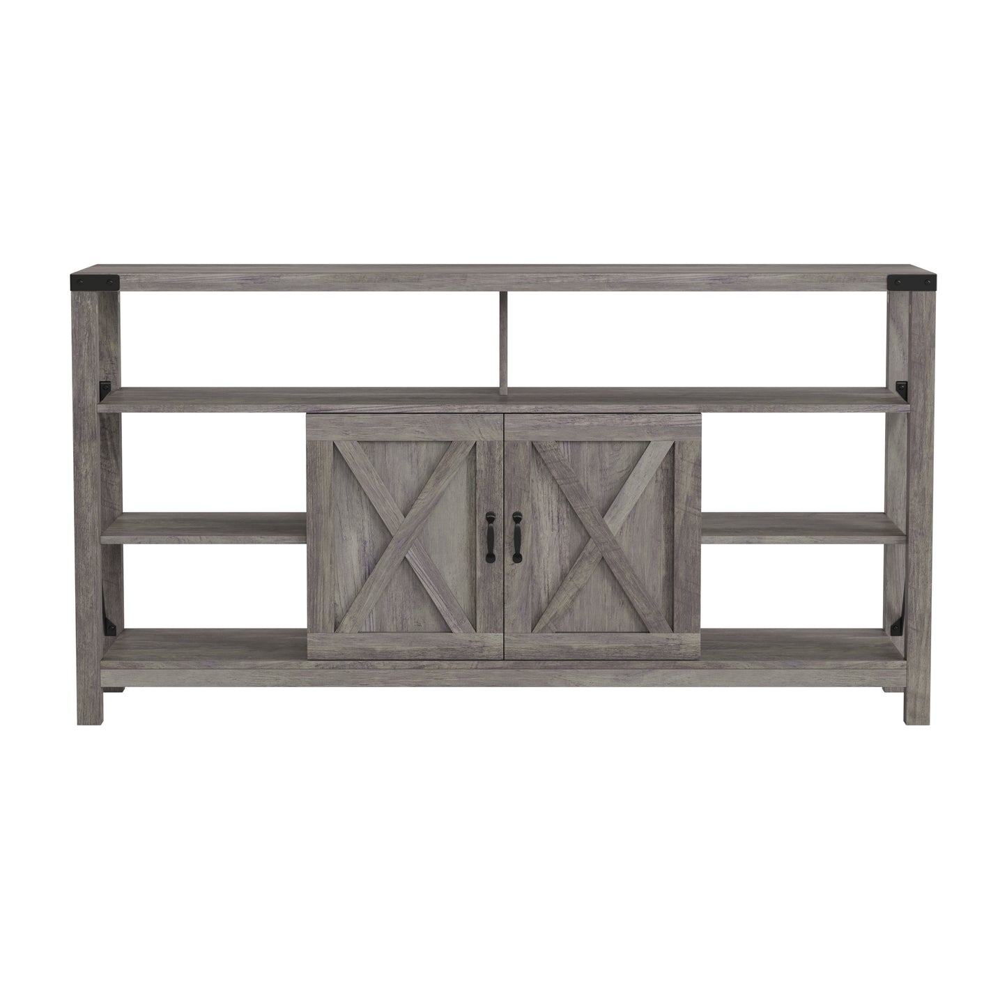 Wyatt 60" Modern Farmhouse Tall TV Console Cabinet with Storage Cabinets and Shelves for TV's up to 60", Gray Wash Gray Wash