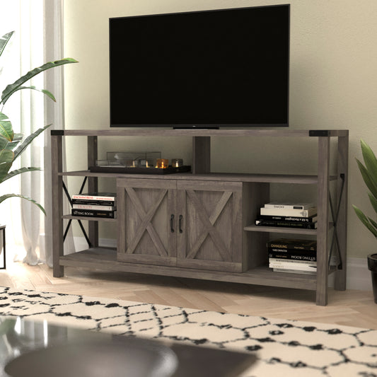 Wyatt 60" Modern Farmhouse Tall TV Console Cabinet with Storage Cabinets and Shelves for TV's up to 60", Gray Wash Gray Wash ZG-025-GY-GG