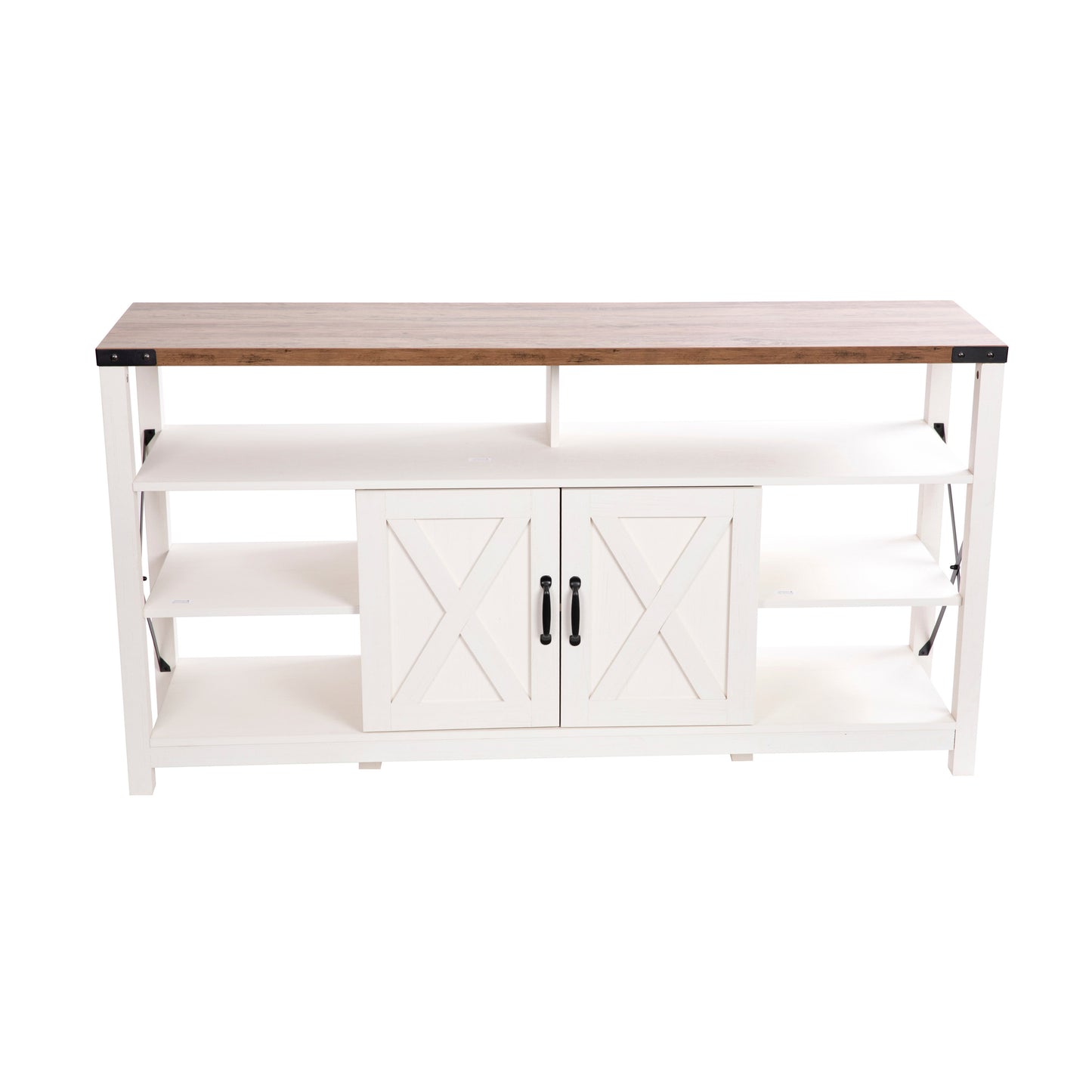 Wyatt 60" Modern Farmhouse Tall TV Stand with Storage Cabinets and Shelves for TV's up to 60", White/Rustic Oak White
