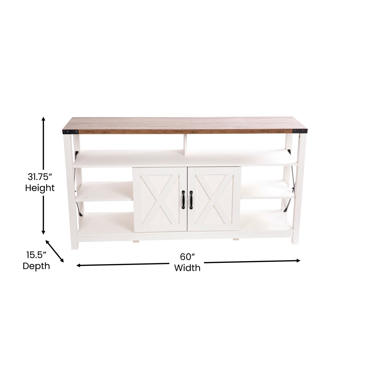Wyatt 60" Modern Farmhouse Tall TV Stand with Storage Cabinets and Shelves for TV's up to 60", White/Rustic Oak White