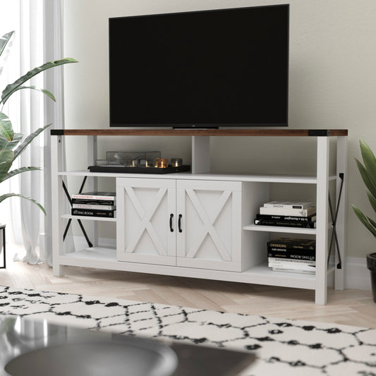 Wyatt 60" Modern Farmhouse Tall TV Stand with Storage Cabinets and Shelves for TV's up to 60", White/Rustic Oak White ZG-025-WH-GG