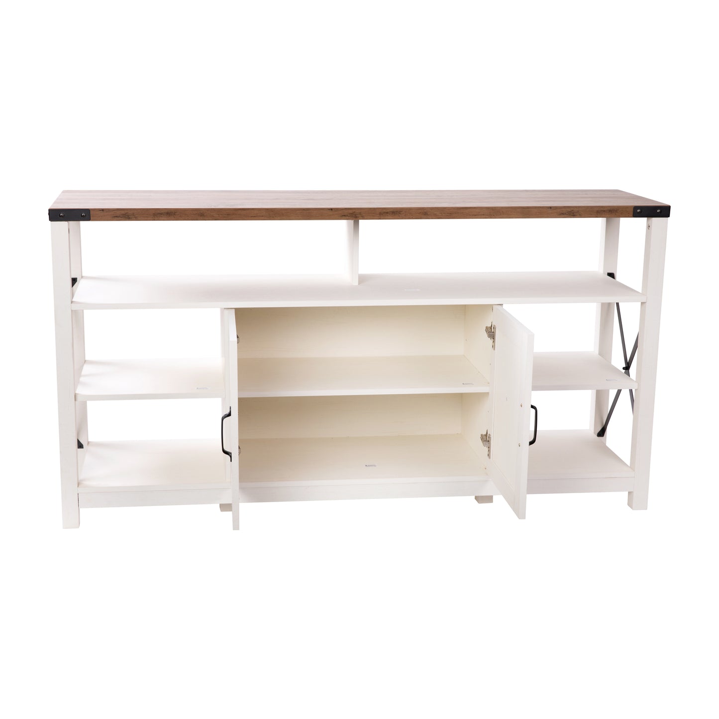 Wyatt 60" Modern Farmhouse Tall TV Stand with Storage Cabinets and Shelves for TV's up to 60", White/Rustic Oak White