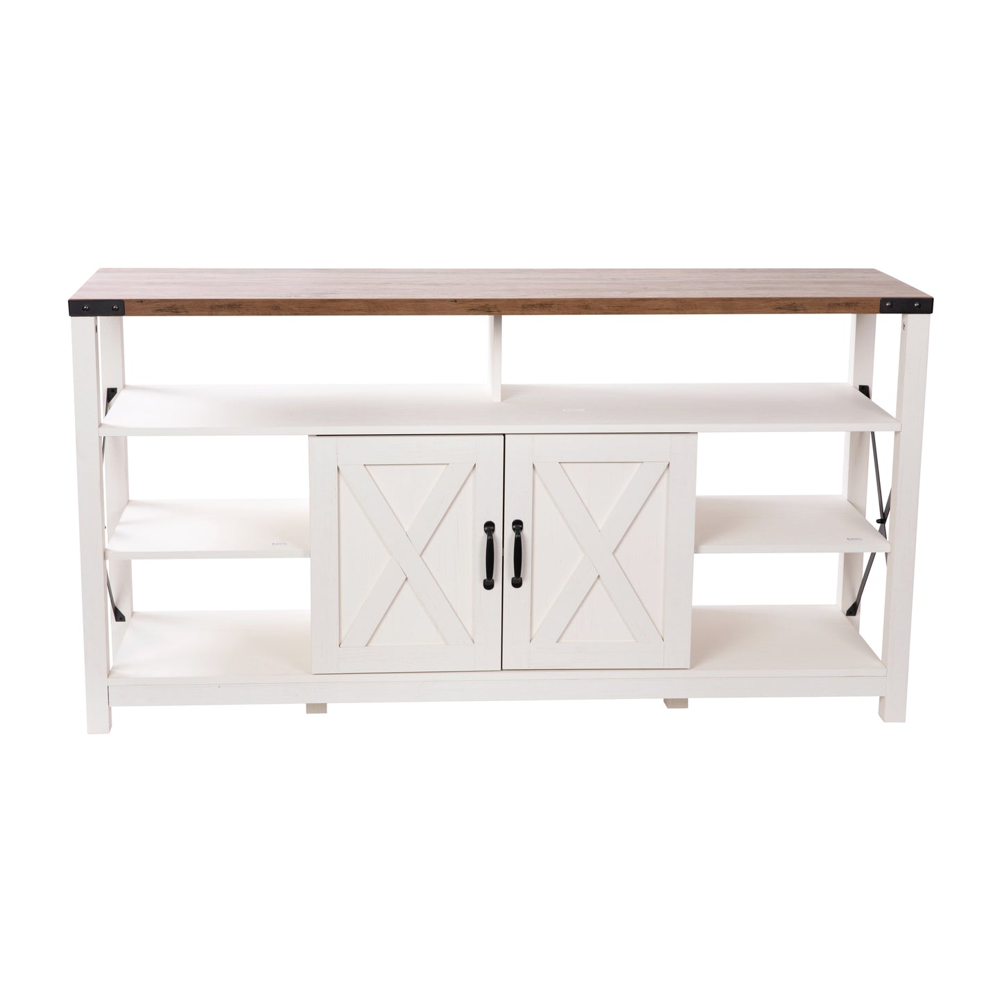 Wyatt 60" Modern Farmhouse Tall TV Stand with Storage Cabinets and Shelves for TV's up to 60", White/Rustic Oak White