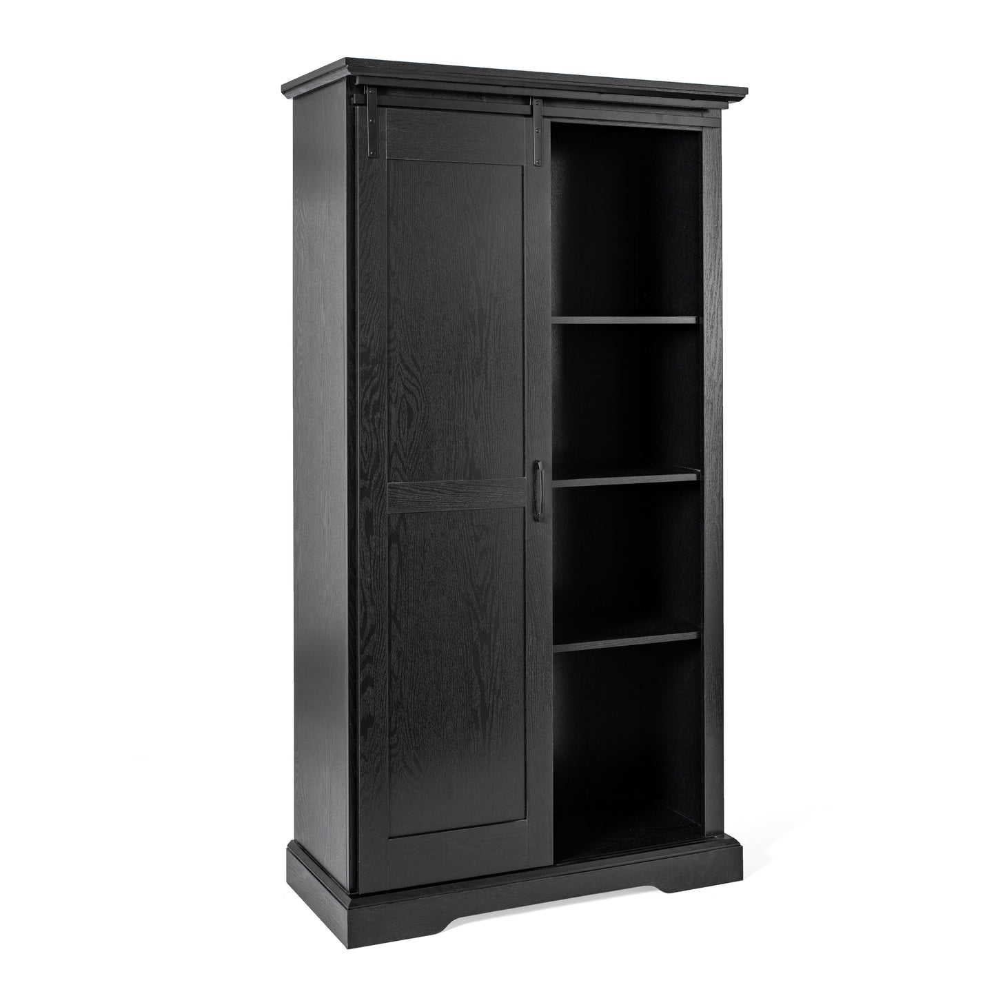 Harrison 36" Wide Rustic Farmhouse Storage Cabinet Bookcase with Sliding Barn Door and 4 Adjustable and 2 Fixed Shelves in Black Black