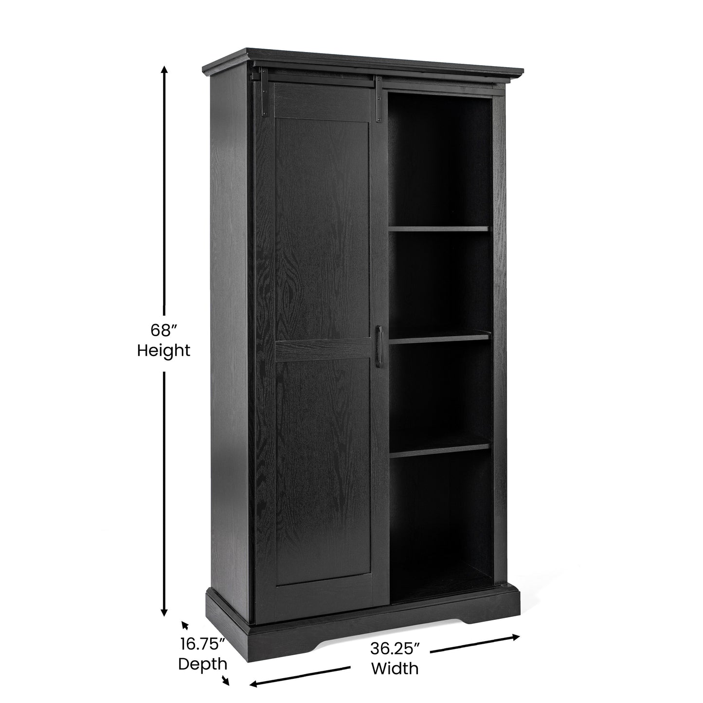 Harrison 36" Wide Rustic Farmhouse Storage Cabinet Bookcase with Sliding Barn Door and 4 Adjustable and 2 Fixed Shelves in Black Black