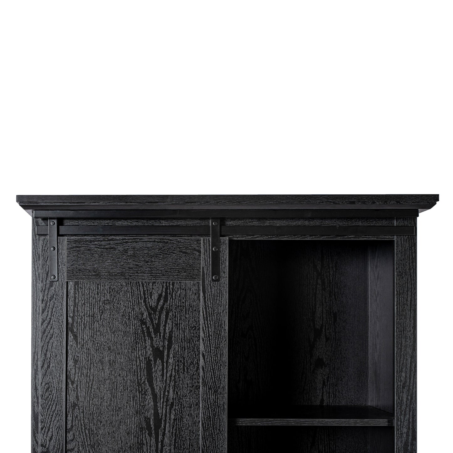 Harrison 36" Wide Rustic Farmhouse Storage Cabinet Bookcase with Sliding Barn Door and 4 Adjustable and 2 Fixed Shelves in Black Black