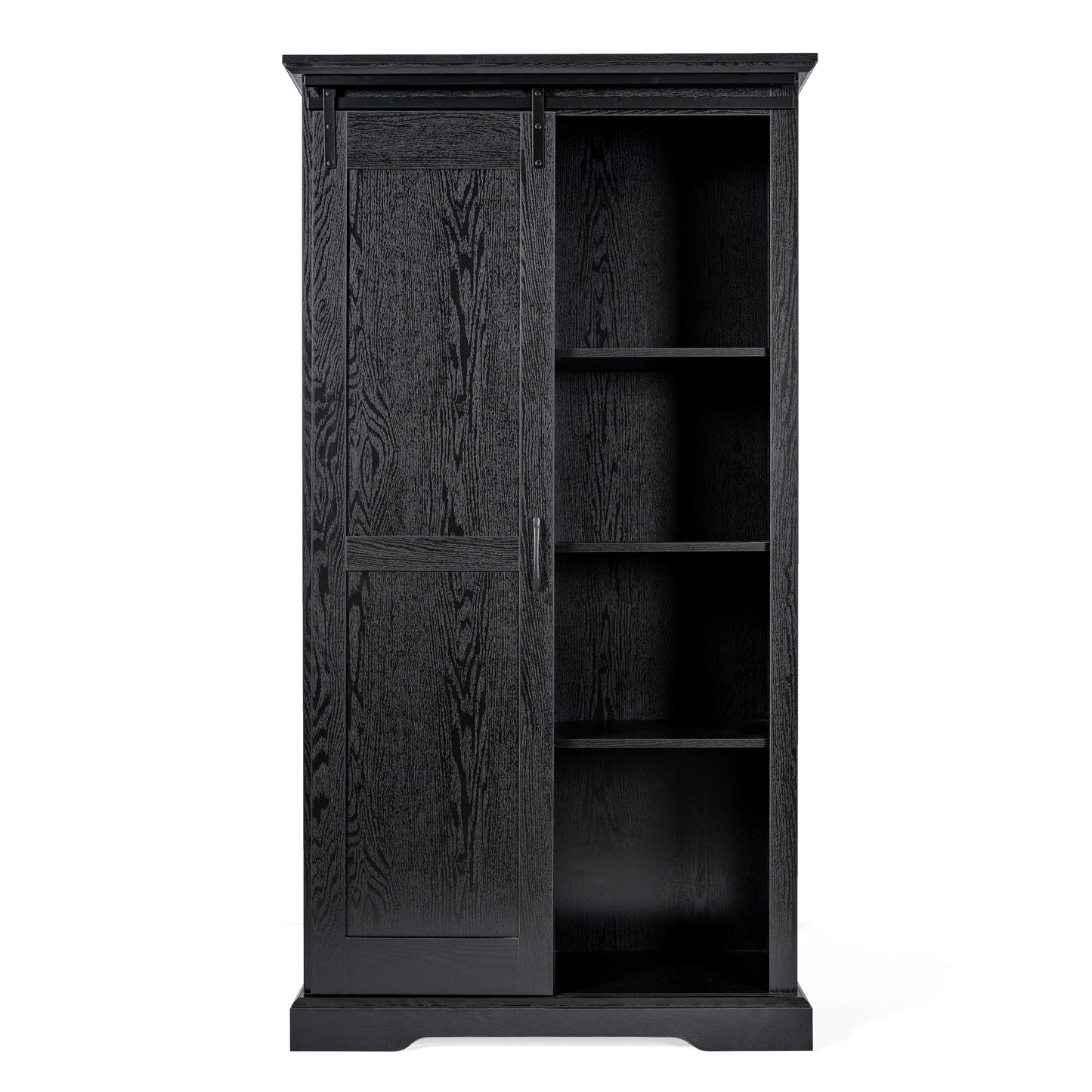 Harrison 36" Wide Rustic Farmhouse Storage Cabinet Bookcase with Sliding Barn Door and 4 Adjustable and 2 Fixed Shelves in Black Black