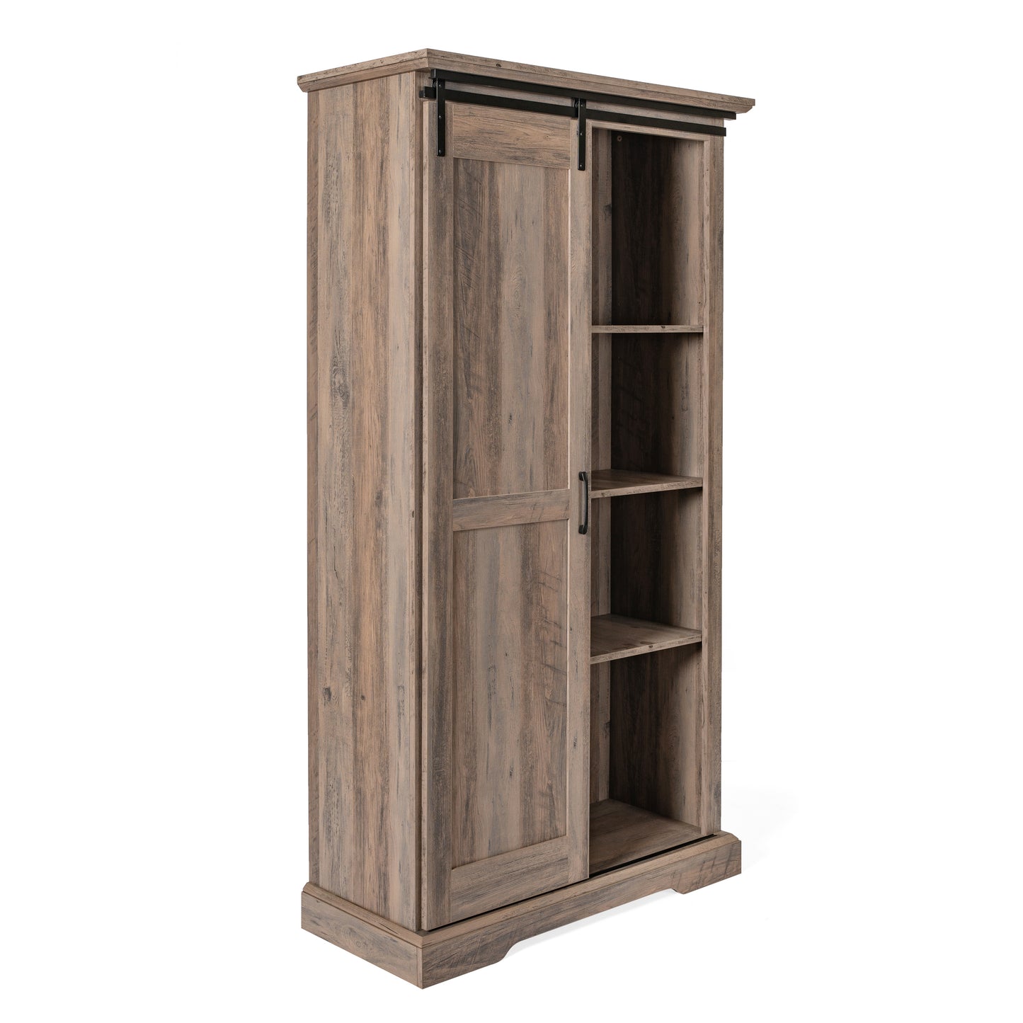 Harrison 36" Wide Rustic Farmhouse Storage Cabinet Bookcase with Sliding Barn Door and 4 Adjustable and 2 Fixed Shelves in Graywash Graywash