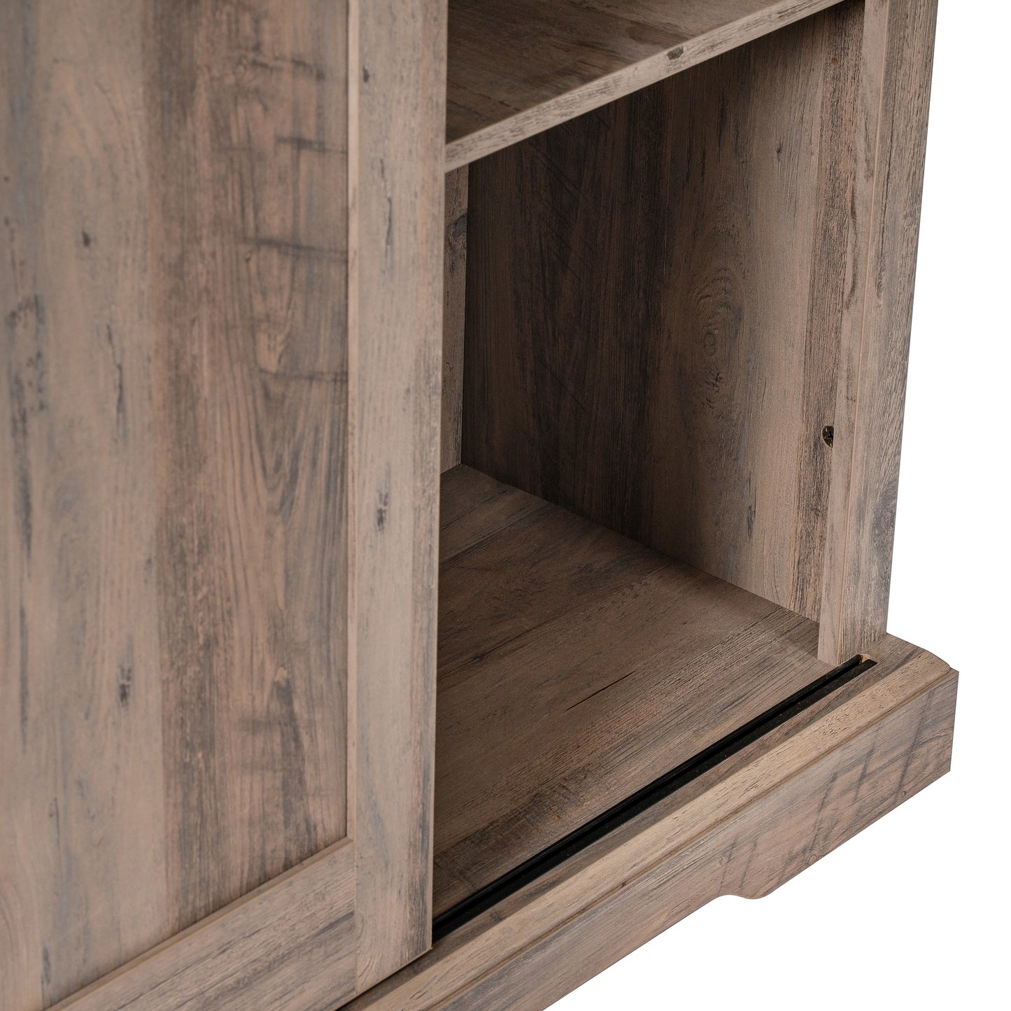 Harrison 36" Wide Rustic Farmhouse Storage Cabinet Bookcase with Sliding Barn Door and 4 Adjustable and 2 Fixed Shelves in Graywash Graywash