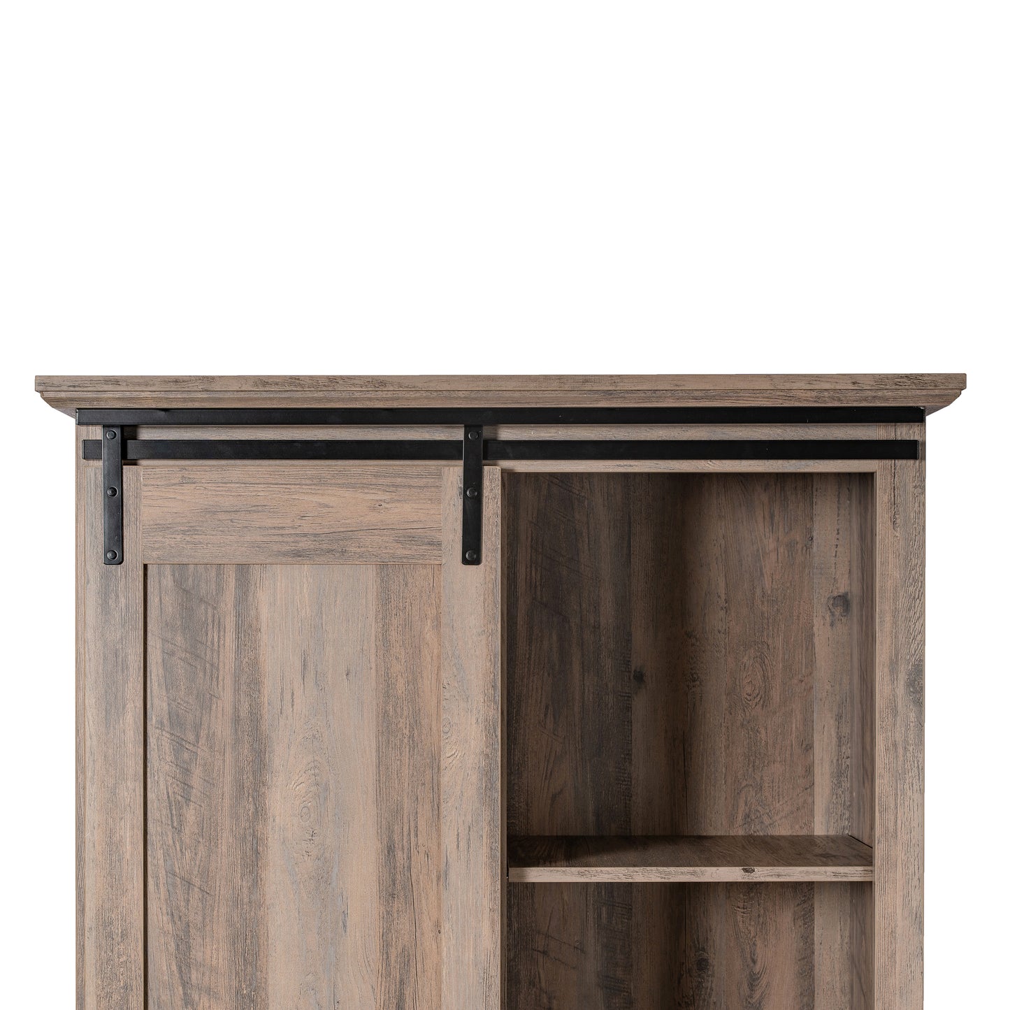 Harrison 36" Wide Rustic Farmhouse Storage Cabinet Bookcase with Sliding Barn Door and 4 Adjustable and 2 Fixed Shelves in Graywash Graywash