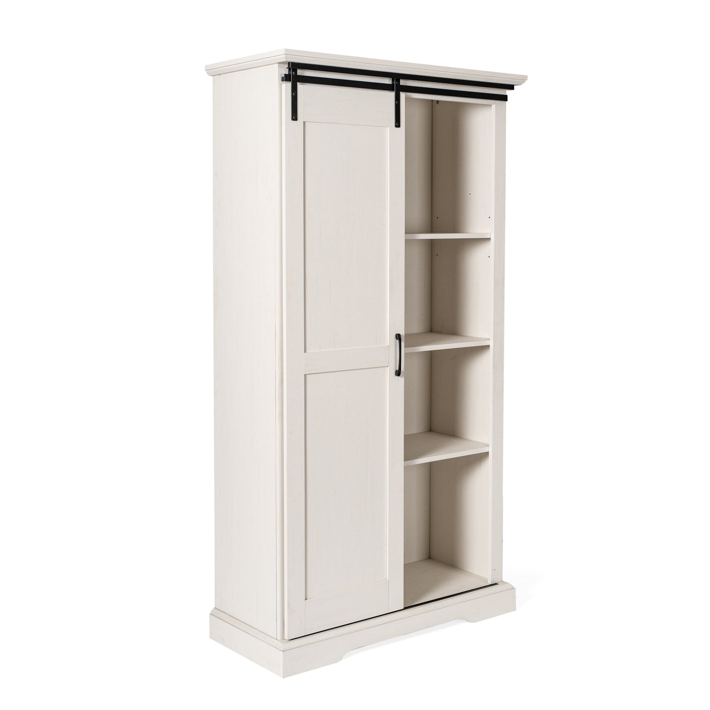 Harrison 36" Wide Rustic Farmhouse Storage Cabinet Bookcase with Sliding Barn Door and 4 Adjustable and 2 Fixed Shelves in White White