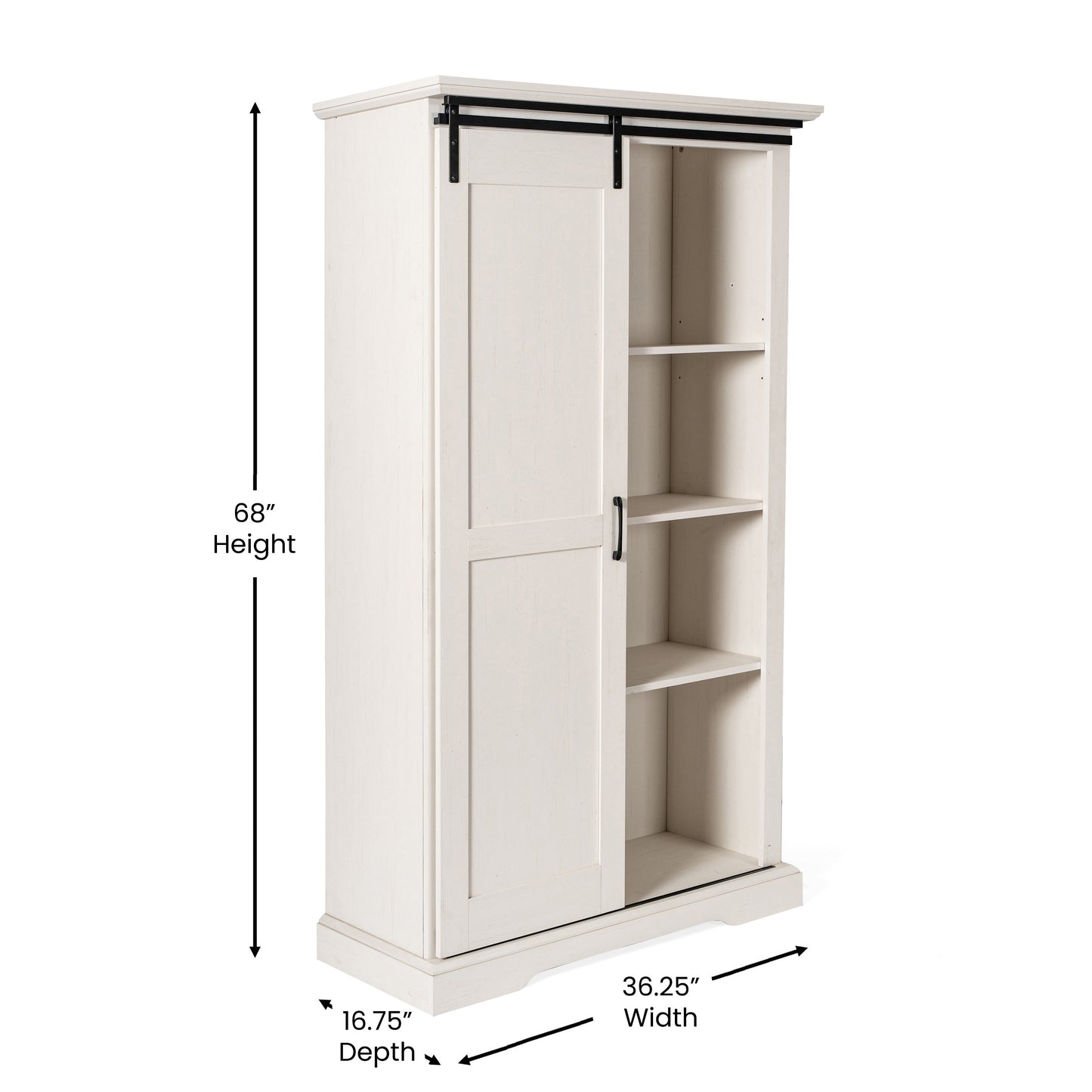 Harrison 36" Wide Rustic Farmhouse Storage Cabinet Bookcase with Sliding Barn Door and 4 Adjustable and 2 Fixed Shelves in White White