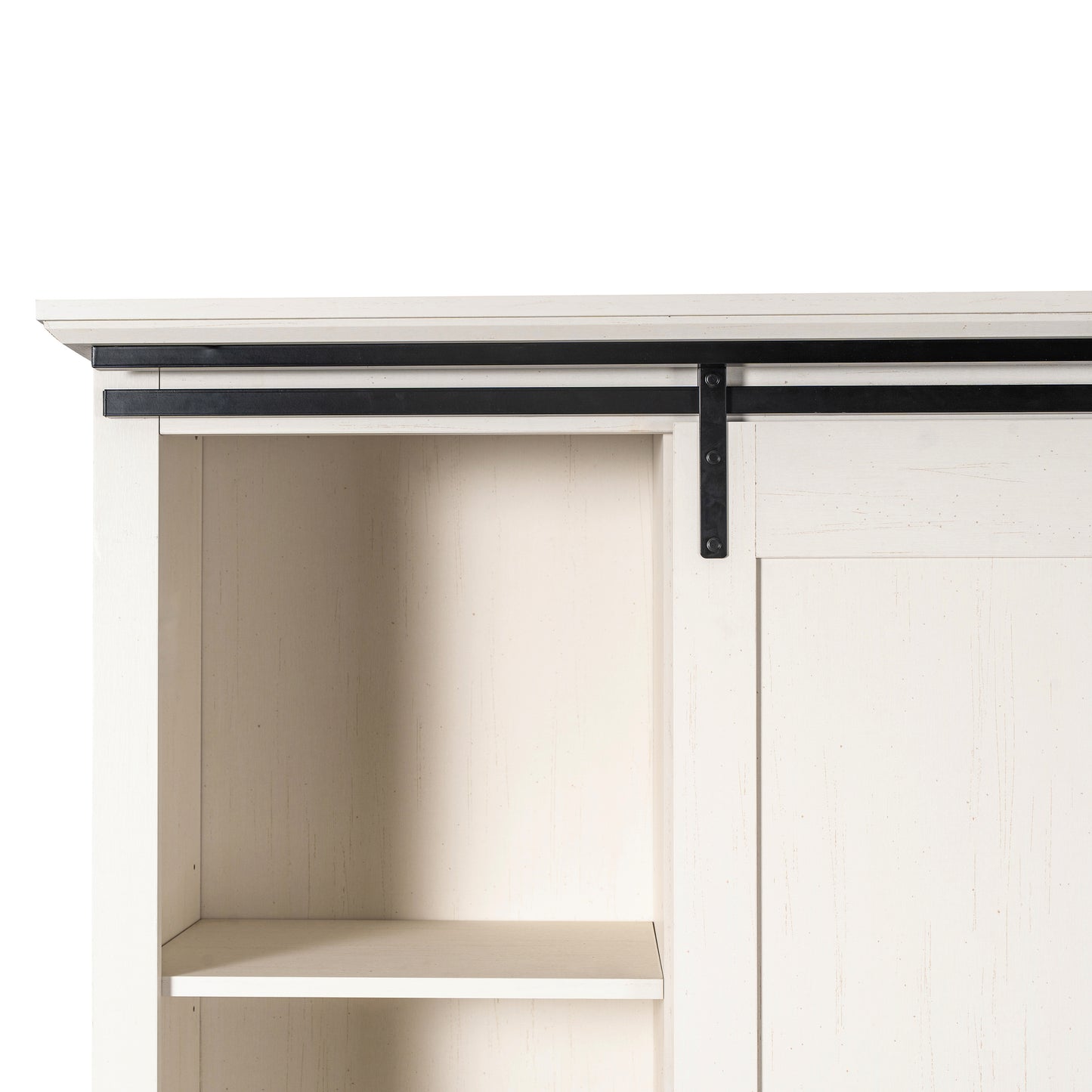 Harrison 36" Wide Rustic Farmhouse Storage Cabinet Bookcase with Sliding Barn Door and 4 Adjustable and 2 Fixed Shelves in White White