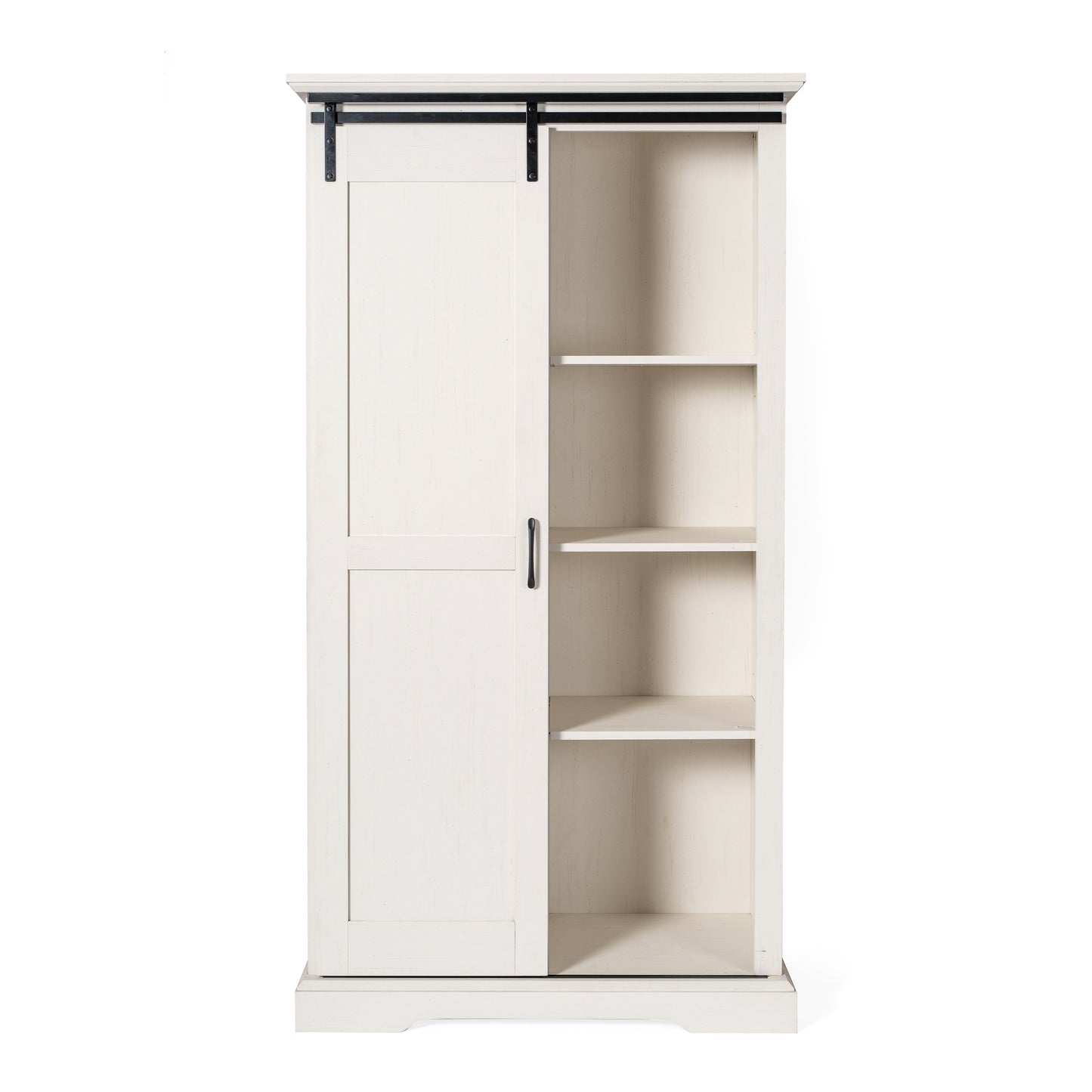 Harrison 36" Wide Rustic Farmhouse Storage Cabinet Bookcase with Sliding Barn Door and 4 Adjustable and 2 Fixed Shelves in White White