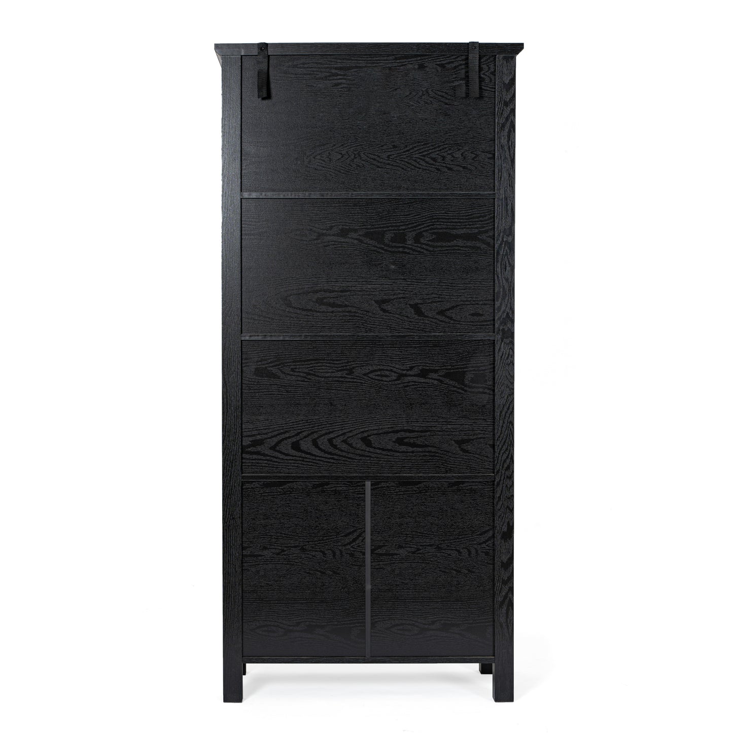 Stella Modern Farmhouse Wooden Bookcase and Storage Cabinet with Tempered Glass Doors and 3 Upper Shelves in Black Black
