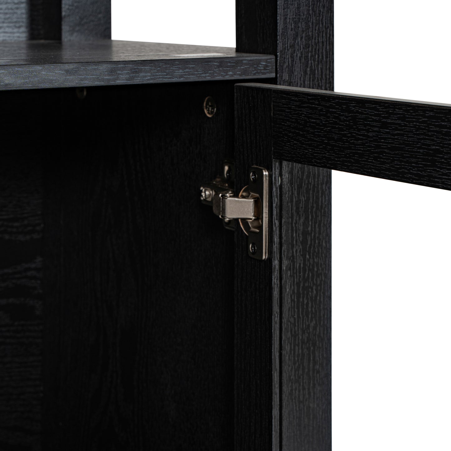 Stella Modern Farmhouse Wooden Bookcase and Storage Cabinet with Tempered Glass Doors and 3 Upper Shelves in Black Black
