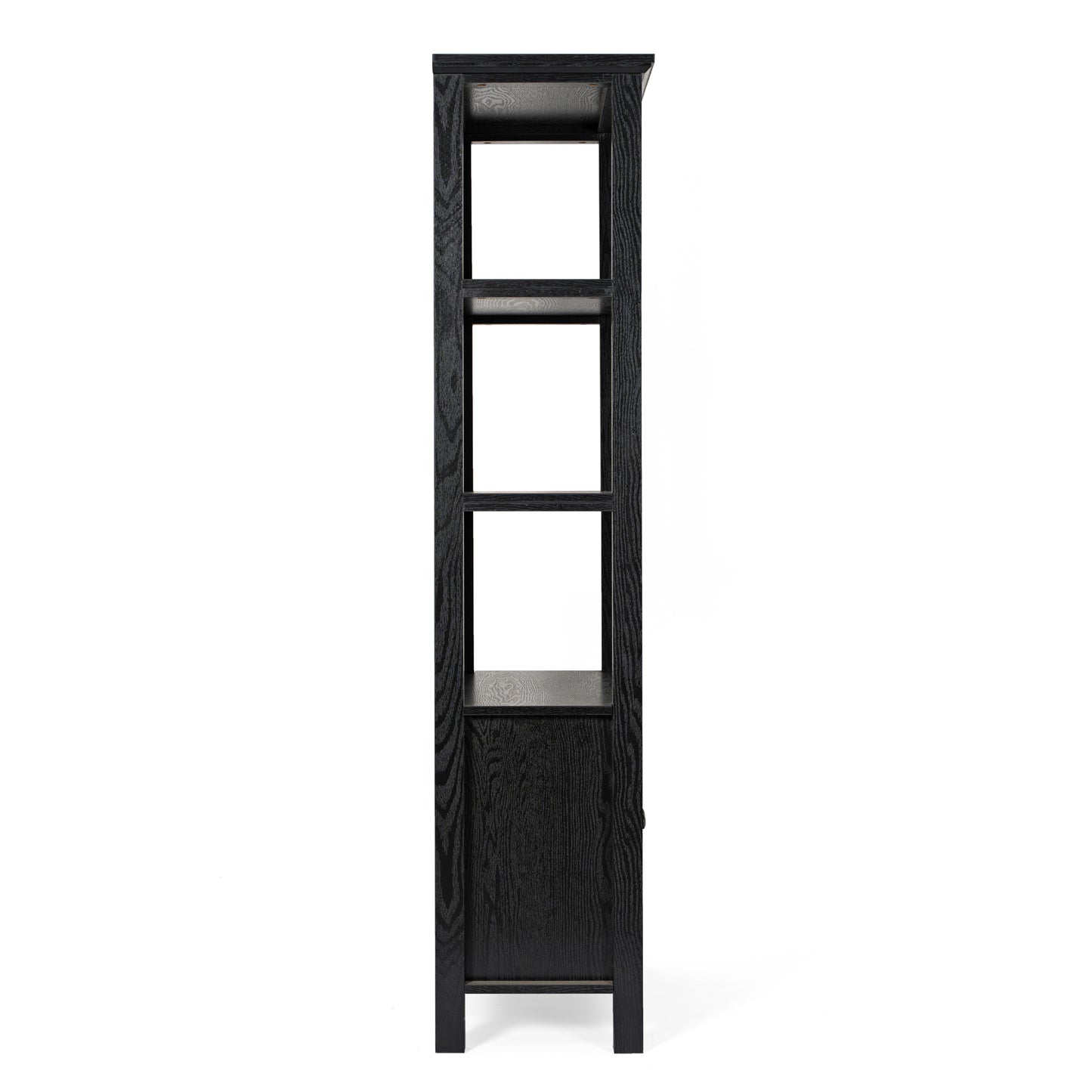 Stella Modern Farmhouse Wooden Bookcase and Storage Cabinet with Tempered Glass Doors and 3 Upper Shelves in Black Black